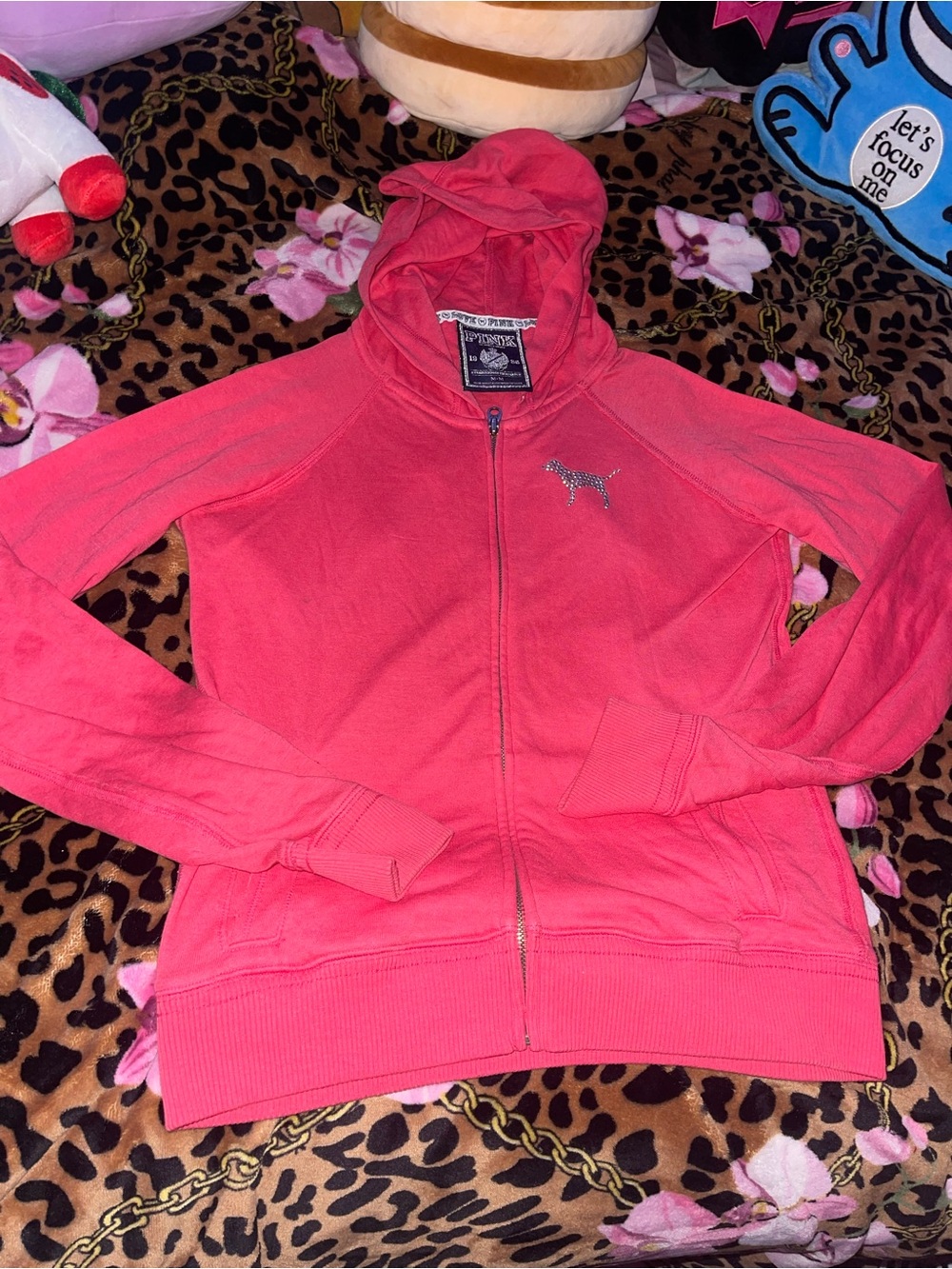 PINK Victoria's Secret Hot Pink Full-Zip Hoodie with Logo